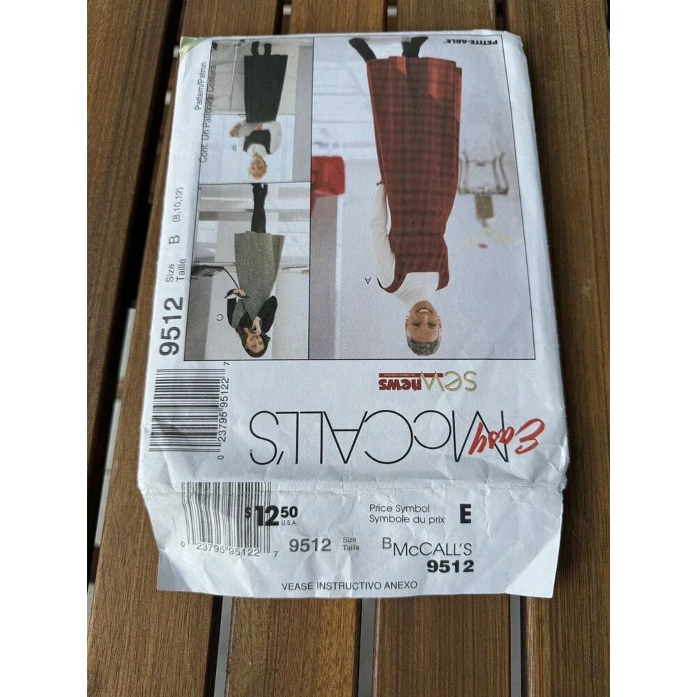 McCalls Misses Jumper in two lengths Sizes 8 10 12 Sewing Pattern 9512 1998 Easy